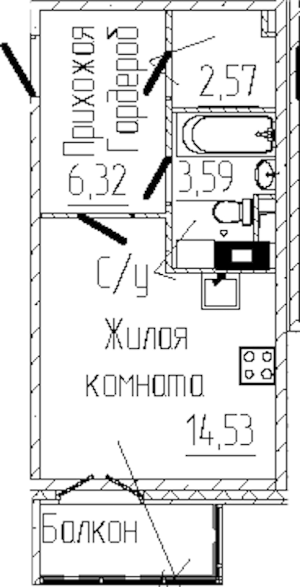 Квартира студия 27.95 м², 4/6 эт., ЖК «SERTOLOVO PARK»